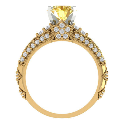 2.095 cttw Round Cut Simulated Yellow Diamond Bridal Set - Solid Yellow/White Gold Engagement Ring & Wedding Band