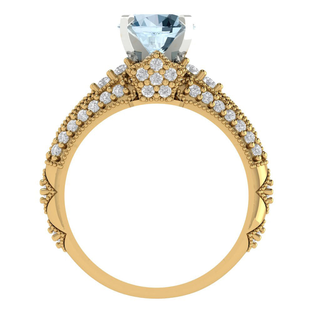 2.095 cttw Round Cut Natural Swiss Blue Topaz Bridal Set - Solid Yellow/White Gold Engagement Ring & Wedding Band