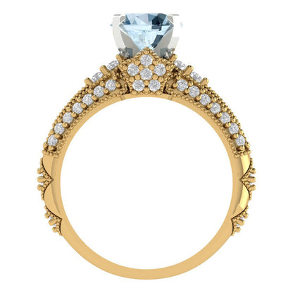 2.095 cttw Round Cut Natural Swiss Blue Topaz Bridal Set - Solid Yellow/White Gold Engagement Ring & Wedding Band