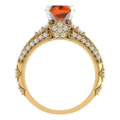 2.095 cttw Round Cut Simulated Ruby Bridal Set - Solid Yellow/White Gold Engagement Ring & Wedding Band