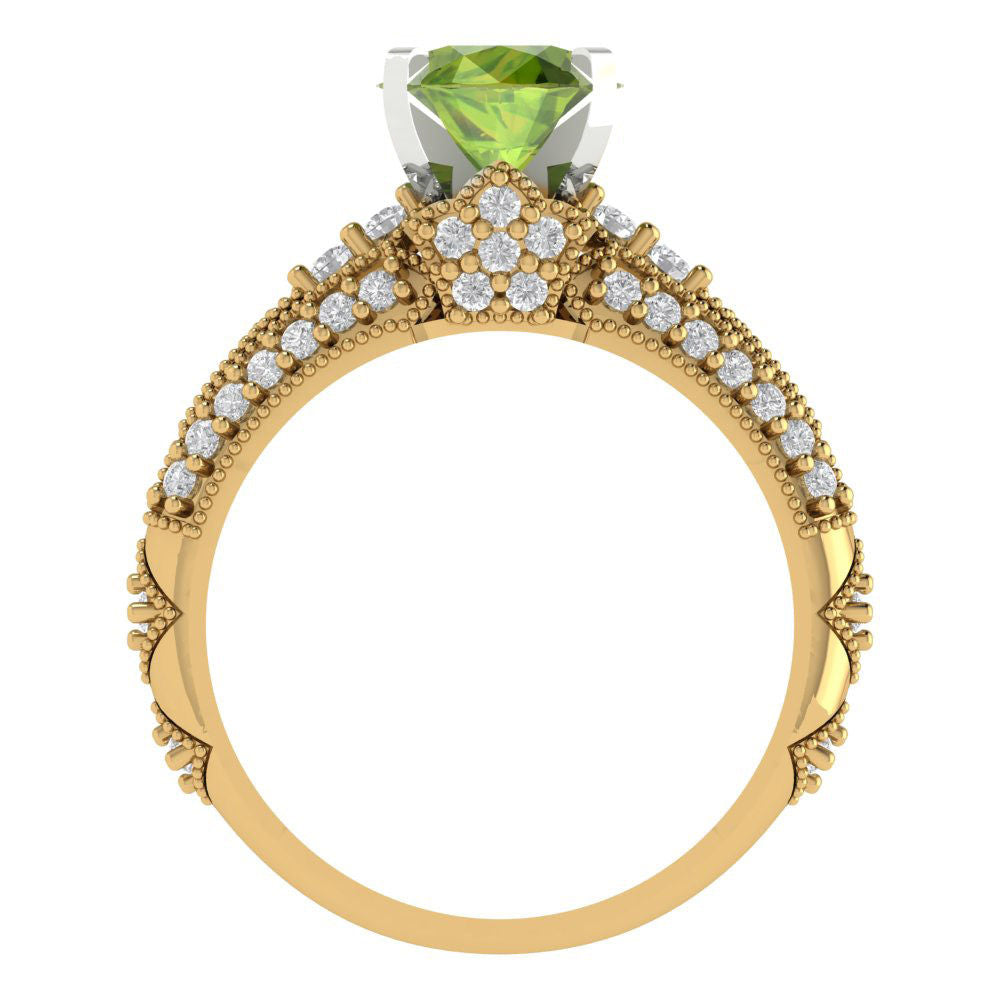 2.095 cttw Round Cut Natural Peridot Bridal Set - Solid Yellow/White Gold Engagement Ring & Wedding Band