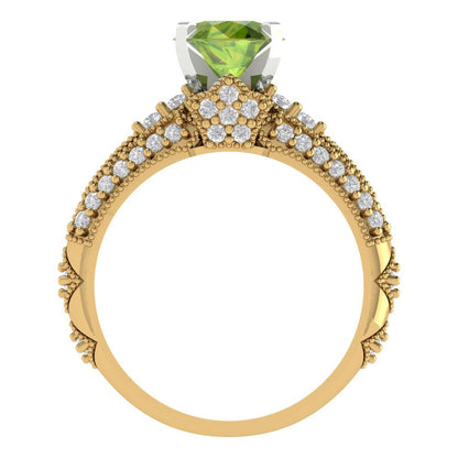 2.095 cttw Round Cut Natural Peridot Bridal Set - Solid Yellow/White Gold Engagement Ring & Wedding Band