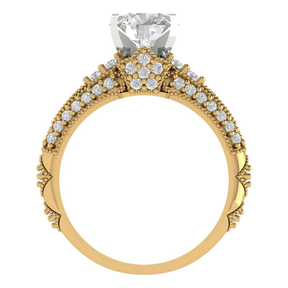 2.095 cttw Round Cut Moissanite Bridal Set - Solid Yellow/White Gold Engagement Ring & Wedding Band