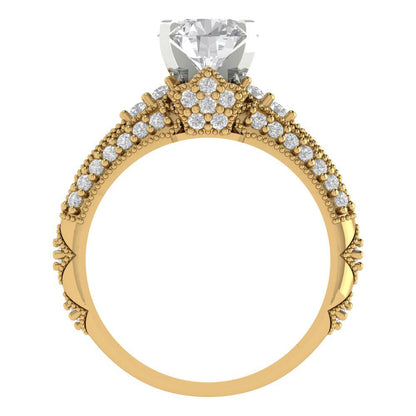 2.095 cttw Round Cut Moissanite Bridal Set - Solid Yellow/White Gold Engagement Ring & Wedding Band