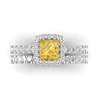 1.56 cttw Princess Cut Natural Citrine Bridal Set - Solid White Gold Engagement Ring & Wedding Band