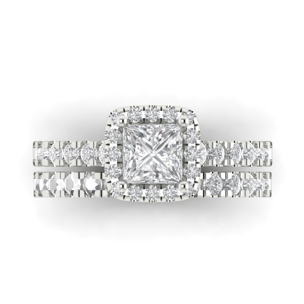 1.56 cttw Princess Cut Zirconia Simulated Diamond Bridal Set - Solid White Gold Engagement Ring & Wedding Band