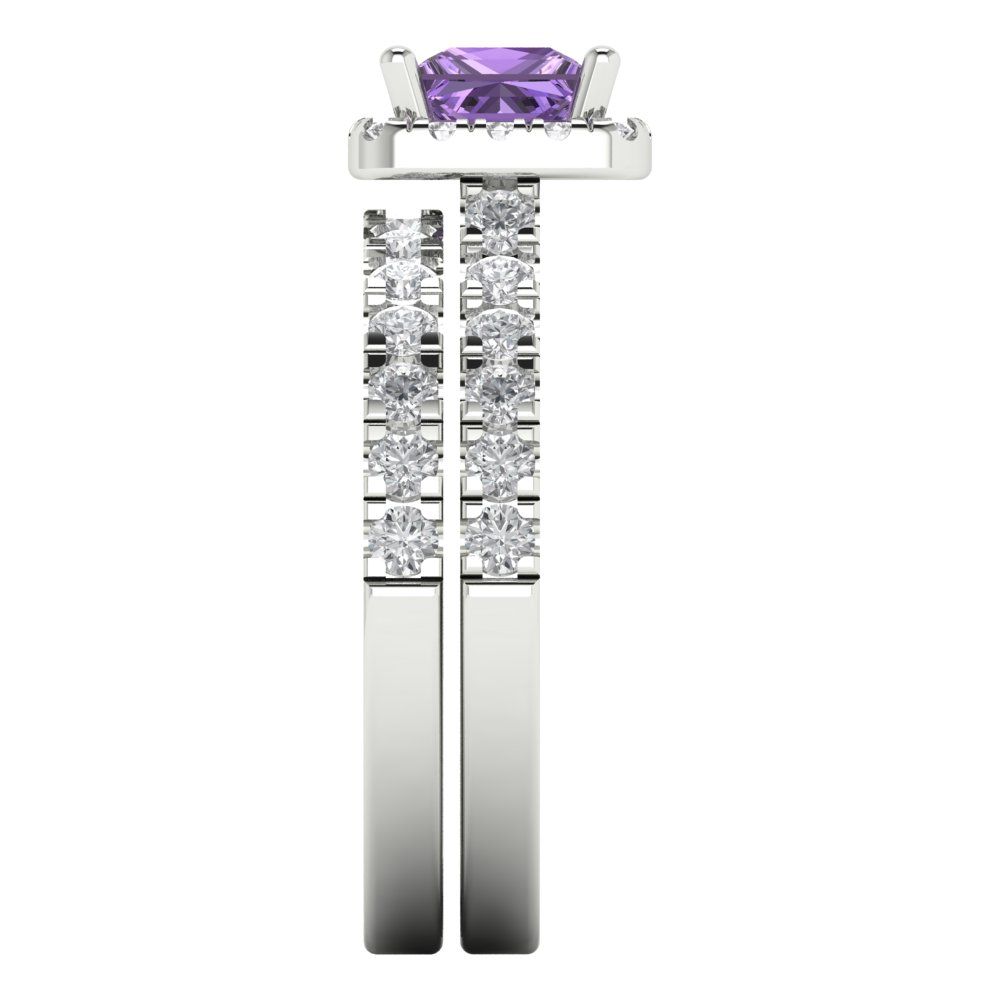1.56 cttw Princess Cut Simulated Alexandrite Bridal Set - Solid White Gold Engagement Ring & Wedding Band