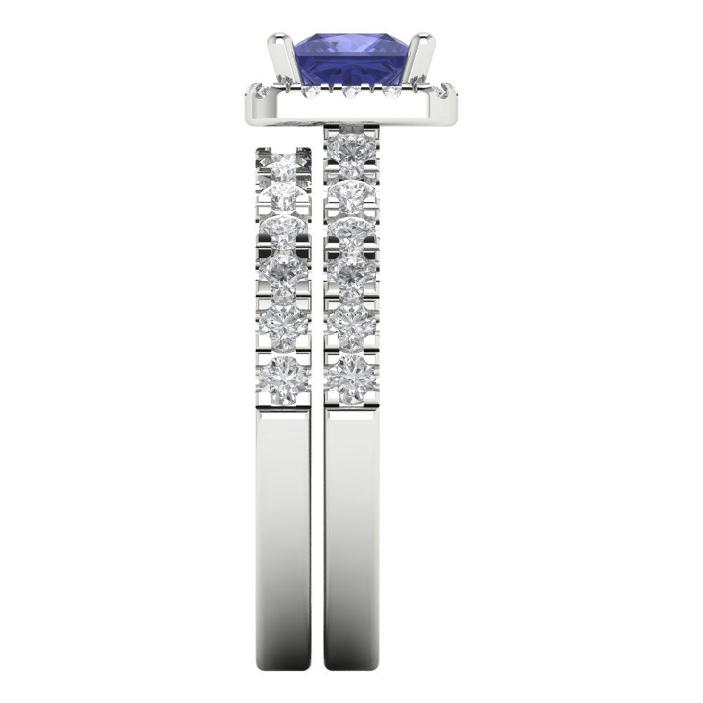 1.56 cttw Princess Cut Simulated Tanzanite Bridal Set - Solid White Gold Engagement Ring & Wedding Band