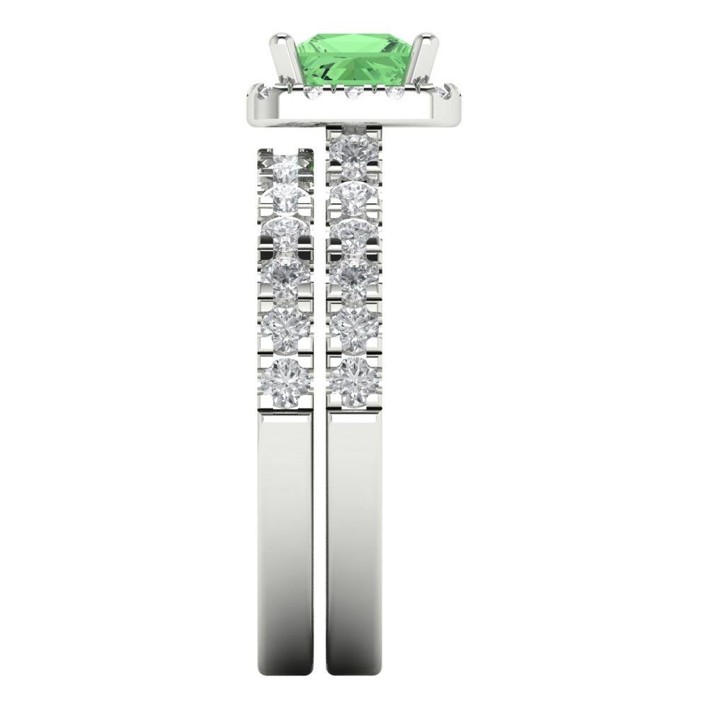 1.56 cttw Princess Cut Simulated Green Diamond Bridal Set - Solid White Gold Engagement Ring & Wedding Band