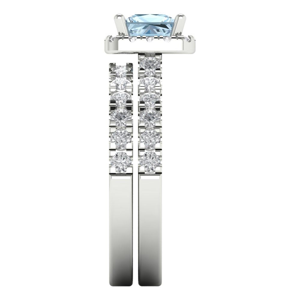 1.56 cttw Princess Cut Natural Sky Blue Topaz Bridal Set - Solid White Gold Engagement Ring & Wedding Band