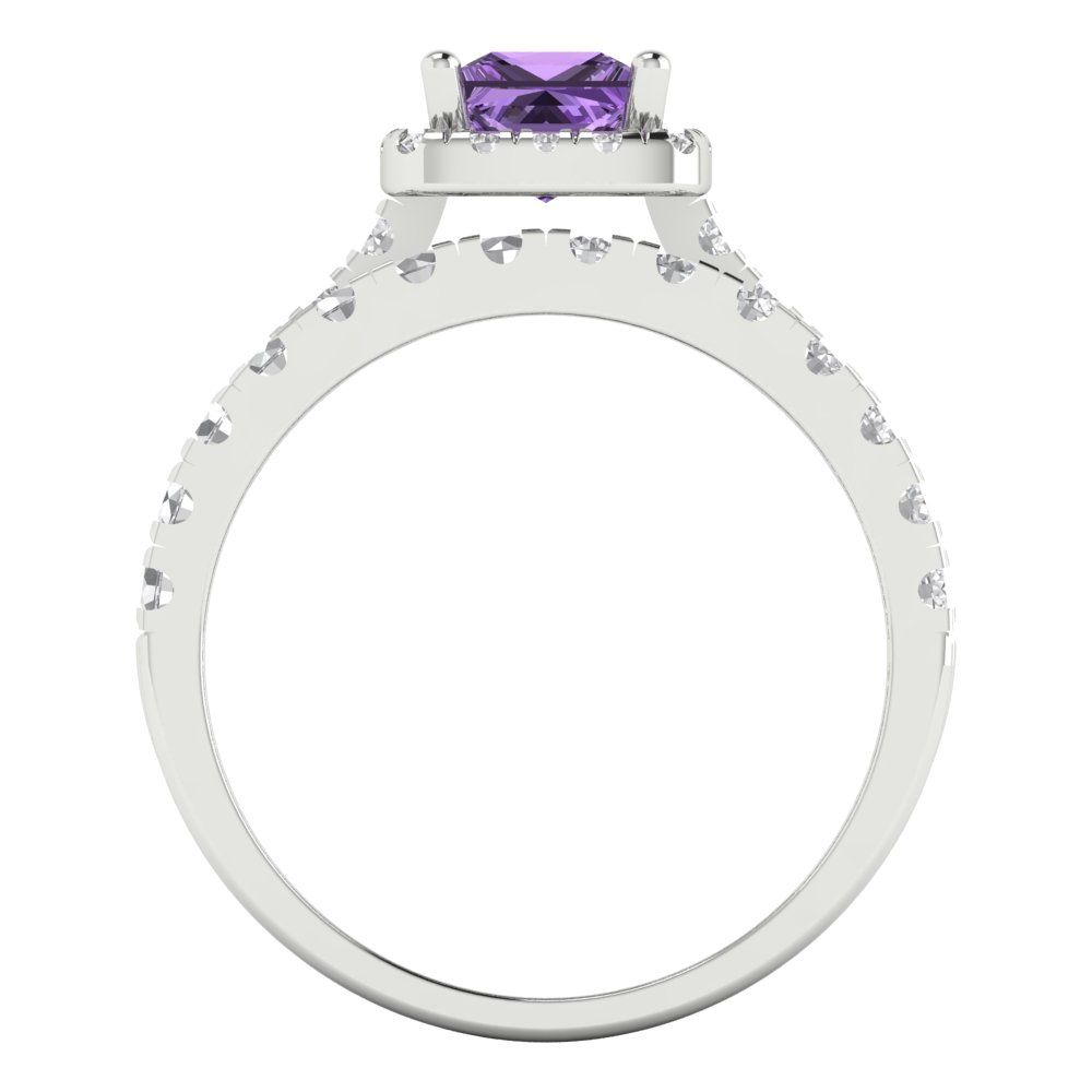 1.56 cttw Princess Cut Simulated Alexandrite Bridal Set - Solid White Gold Engagement Ring & Wedding Band