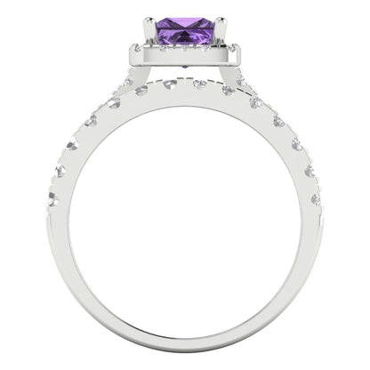 1.56 cttw Princess Cut Simulated Alexandrite Bridal Set - Solid White Gold Engagement Ring & Wedding Band