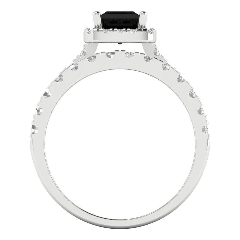 1.56 cttw Princess Cut Natural Onyx Bridal Set - Solid White Gold Engagement Ring & Wedding Band