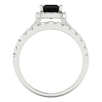 1.56 cttw Princess Cut Natural Onyx Bridal Set - Solid White Gold Engagement Ring & Wedding Band