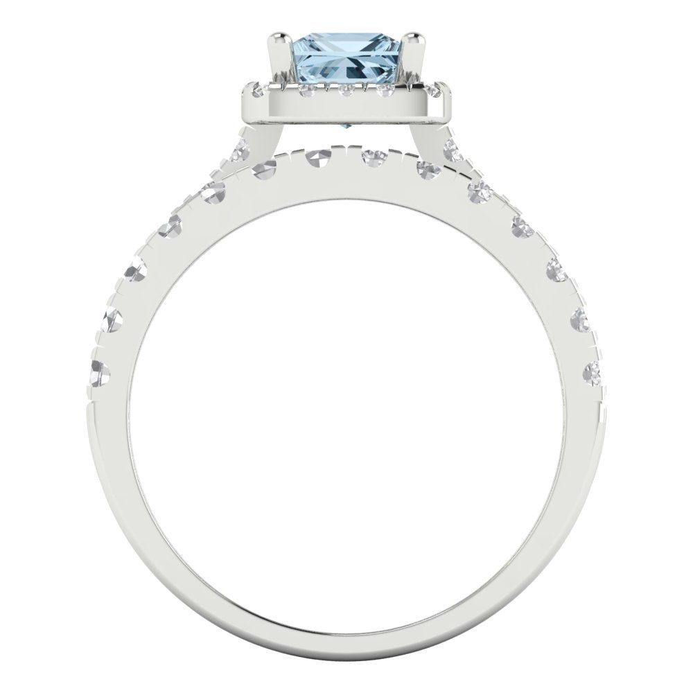 1.56 cttw Princess Cut Natural Aquamarine Bridal Set - Solid White Gold Engagement Ring & Wedding Band