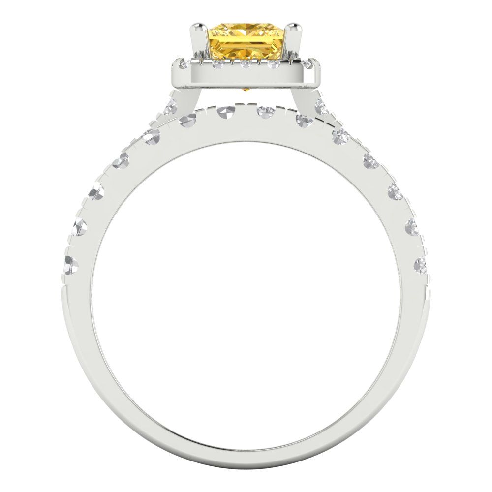 1.56 cttw Princess Cut Simulated Yellow Diamond Bridal Set - Solid White Gold Engagement Ring & Wedding Band