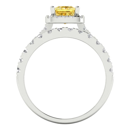 1.56 cttw Princess Cut Simulated Yellow Diamond Bridal Set - Solid White Gold Engagement Ring & Wedding Band