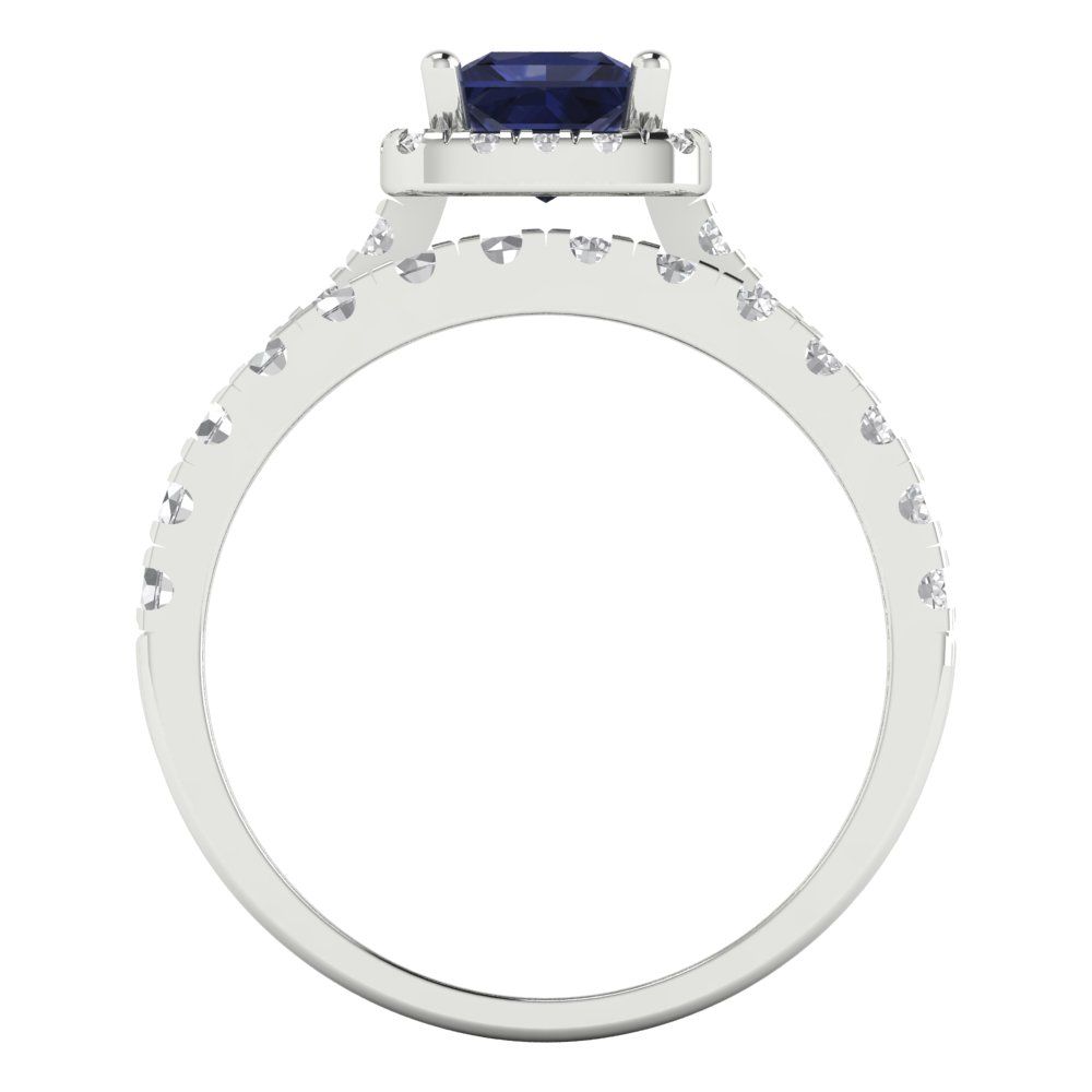 1.56 cttw Princess Cut Simulated Blue Sapphire Bridal Set - Solid White Gold Engagement Ring & Wedding Band
