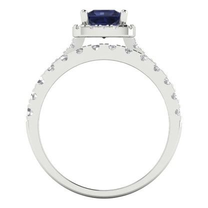 1.56 cttw Princess Cut Simulated Blue Sapphire Bridal Set - Solid White Gold Engagement Ring & Wedding Band