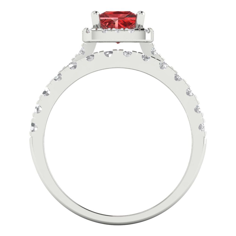 1.56 cttw Princess Cut Natural Garnet Bridal Set - Solid White Gold Engagement Ring & Wedding Band