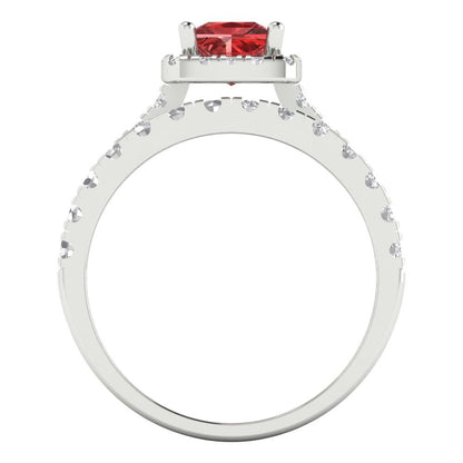 1.56 cttw Princess Cut Natural Garnet Bridal Set - Solid White Gold Engagement Ring & Wedding Band