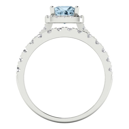 1.56 cttw Princess Cut Simulated Blue Diamond Bridal Set - Solid White Gold Engagement Ring & Wedding Band