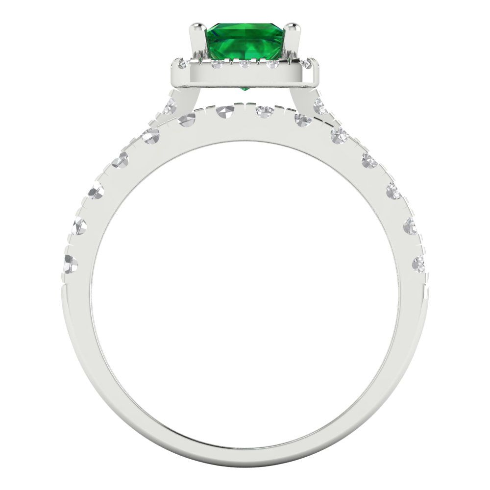 1.56 cttw Princess Cut Simulated Emerald Bridal Set - Solid White Gold Engagement Ring & Wedding Band