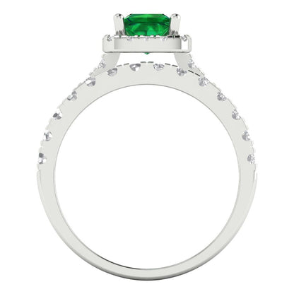 1.56 cttw Princess Cut Simulated Emerald Bridal Set - Solid White Gold Engagement Ring & Wedding Band