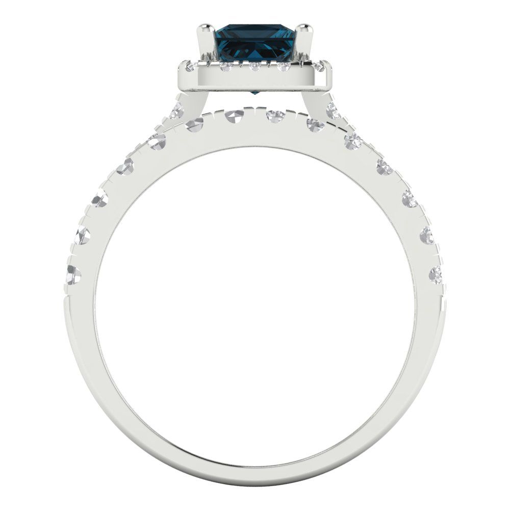 1.56 cttw Princess Cut Natural London Blue Topaz Bridal Set - Solid White Gold Engagement Ring & Wedding Band