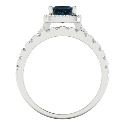 1.56 cttw Princess Cut Natural London Blue Topaz Bridal Set - Solid White Gold Engagement Ring & Wedding Band