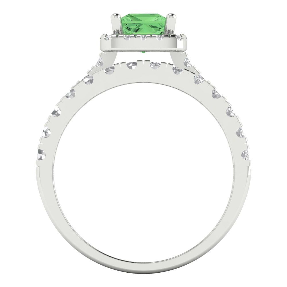 1.56 cttw Princess Cut Simulated Green Diamond Bridal Set - Solid White Gold Engagement Ring & Wedding Band