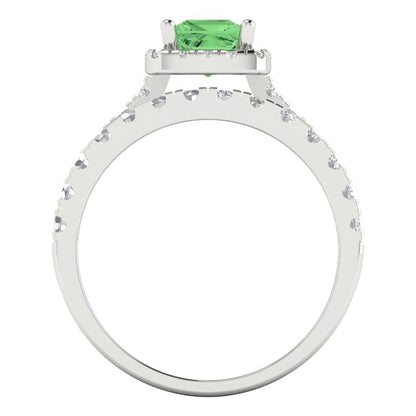 1.56 cttw Princess Cut Simulated Green Diamond Bridal Set - Solid White Gold Engagement Ring & Wedding Band
