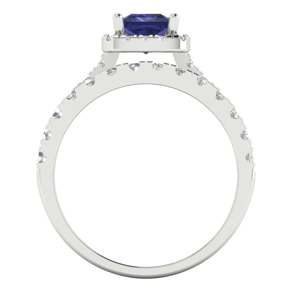 1.56 cttw Princess Cut Simulated Tanzanite Bridal Set - Solid White Gold Engagement Ring & Wedding Band