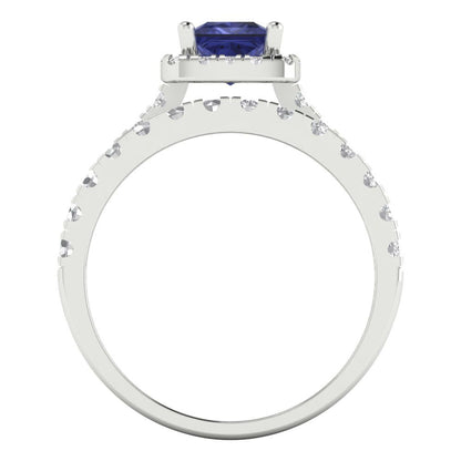 1.56 cttw Princess Cut Simulated Tanzanite Bridal Set - Solid White Gold Engagement Ring & Wedding Band