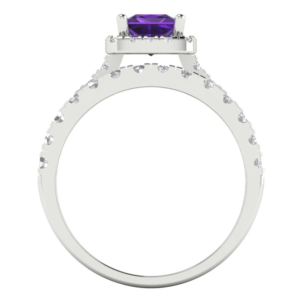 1.56 cttw Princess Cut Natural Amethyst Bridal Set - Solid White Gold Engagement Ring & Wedding Band