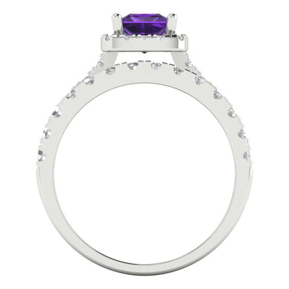 1.56 cttw Princess Cut Natural Amethyst Bridal Set - Solid White Gold Engagement Ring & Wedding Band