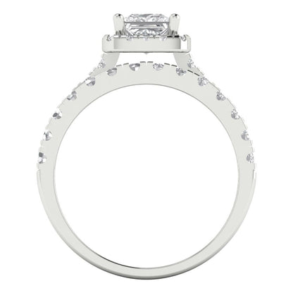 1.56 cttw Princess Cut Moissanite Bridal Set - Solid White Gold Engagement Ring & Wedding Band