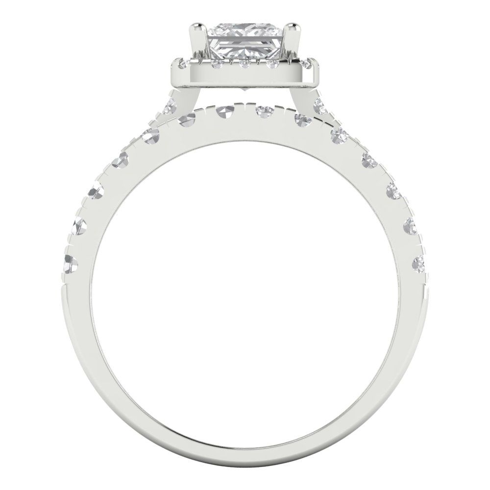 1.56 cttw Princess Cut White Sapphire Bridal Set - Solid White Gold Engagement Ring & Wedding Band