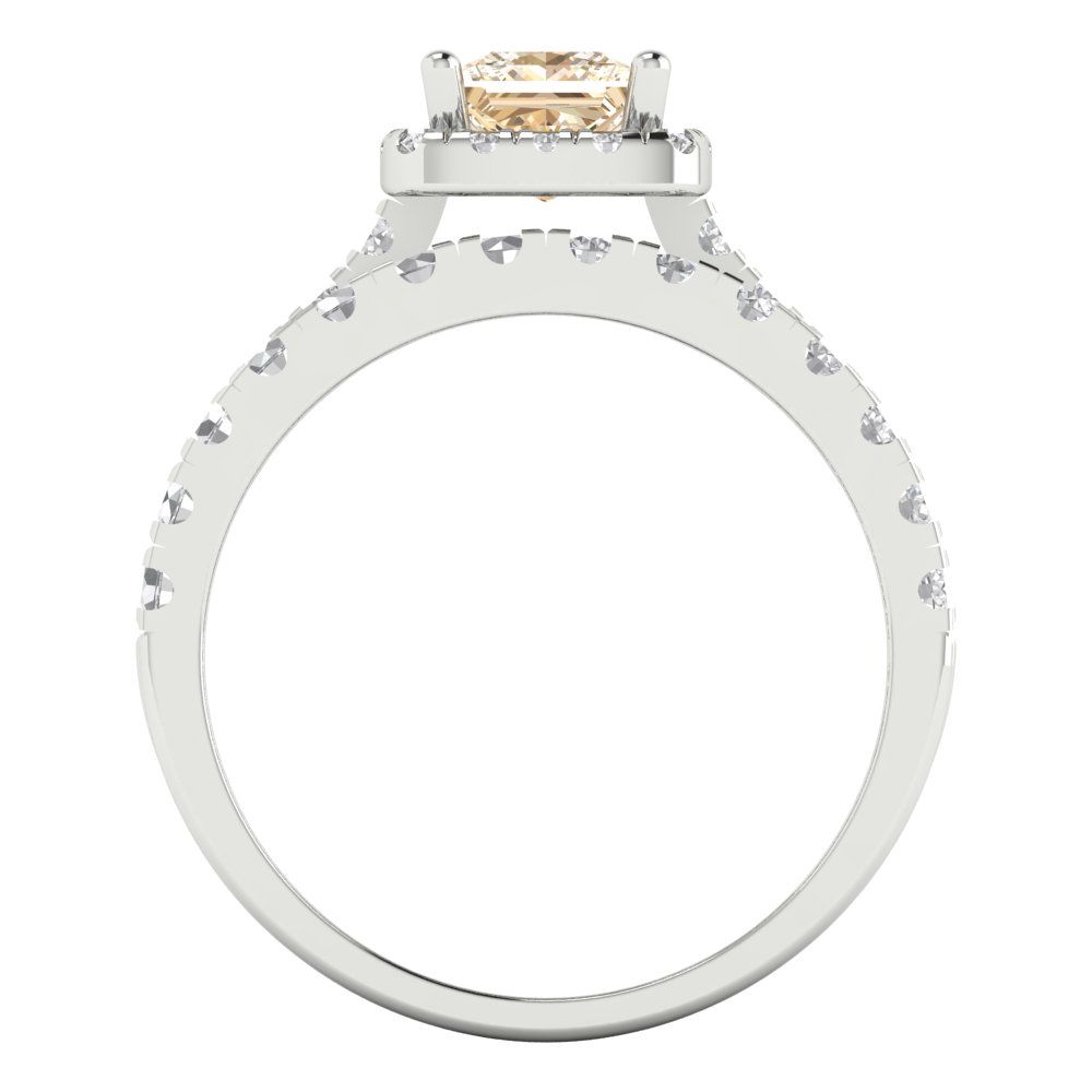 1.56 cttw Princess Cut Natural Morganite Bridal Set - Solid White Gold Engagement Ring & Wedding Band