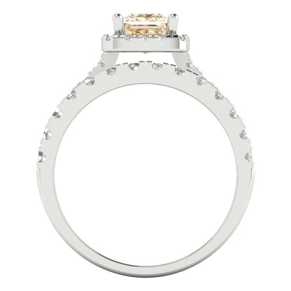 1.56 cttw Princess Cut Natural Morganite Bridal Set - Solid White Gold Engagement Ring & Wedding Band