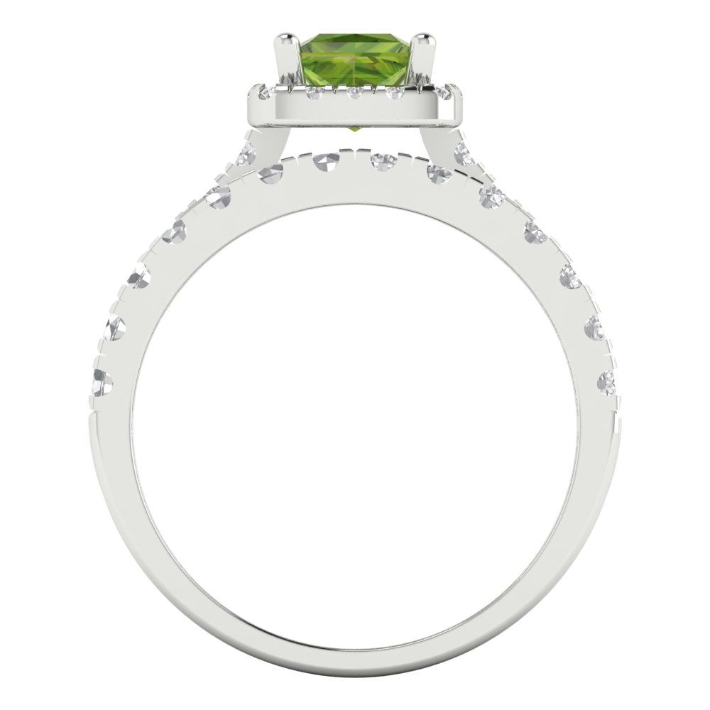 1.56 cttw Princess Cut Natural Peridot Bridal Set - Solid White Gold Engagement Ring & Wedding Band