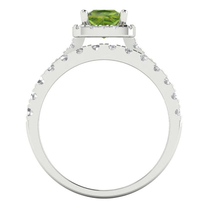 1.56 cttw Princess Cut Natural Peridot Bridal Set - Solid White Gold Engagement Ring & Wedding Band