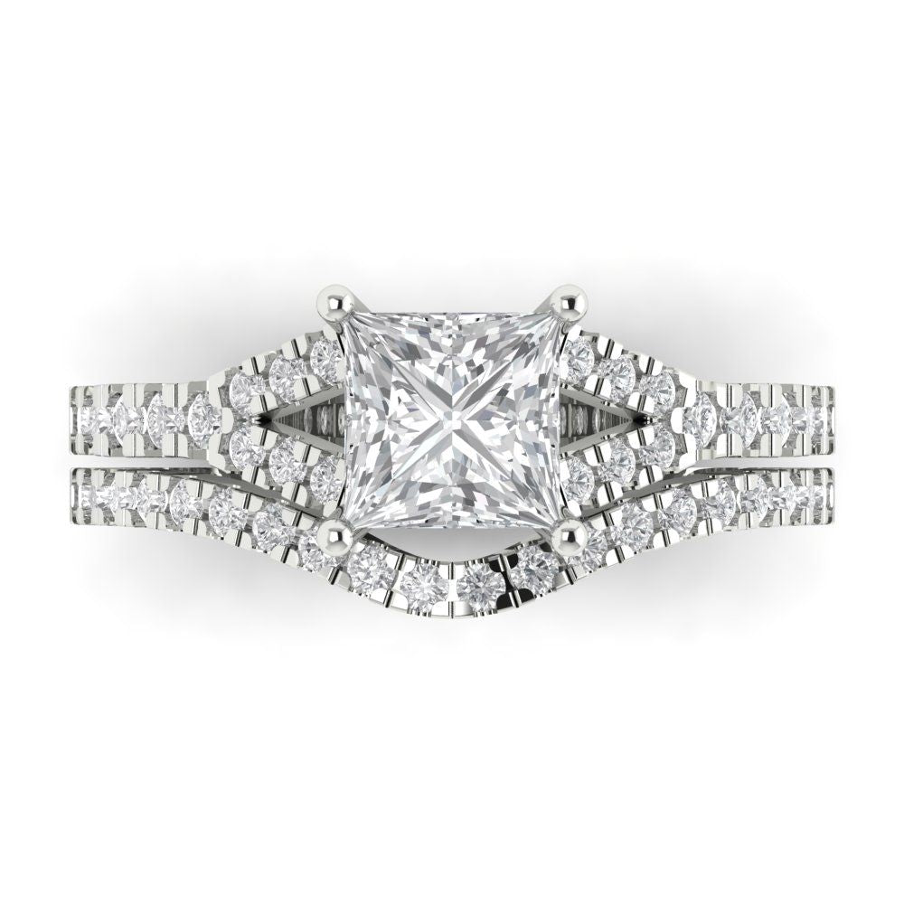 3.4 cttw Princess Cut Moissanite Bridal Set - Solid White Gold Engagement Ring & Wedding Band