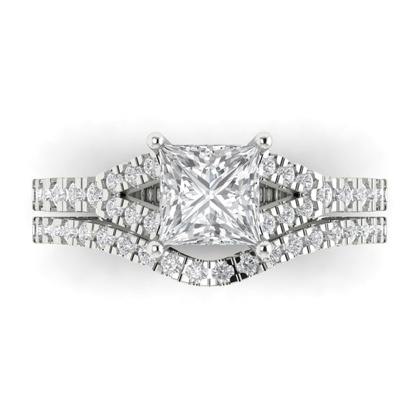 3.36 ct Brilliant Princess Cut Moissanite Stone White Gold Solitaire with Accents Bridal Set
