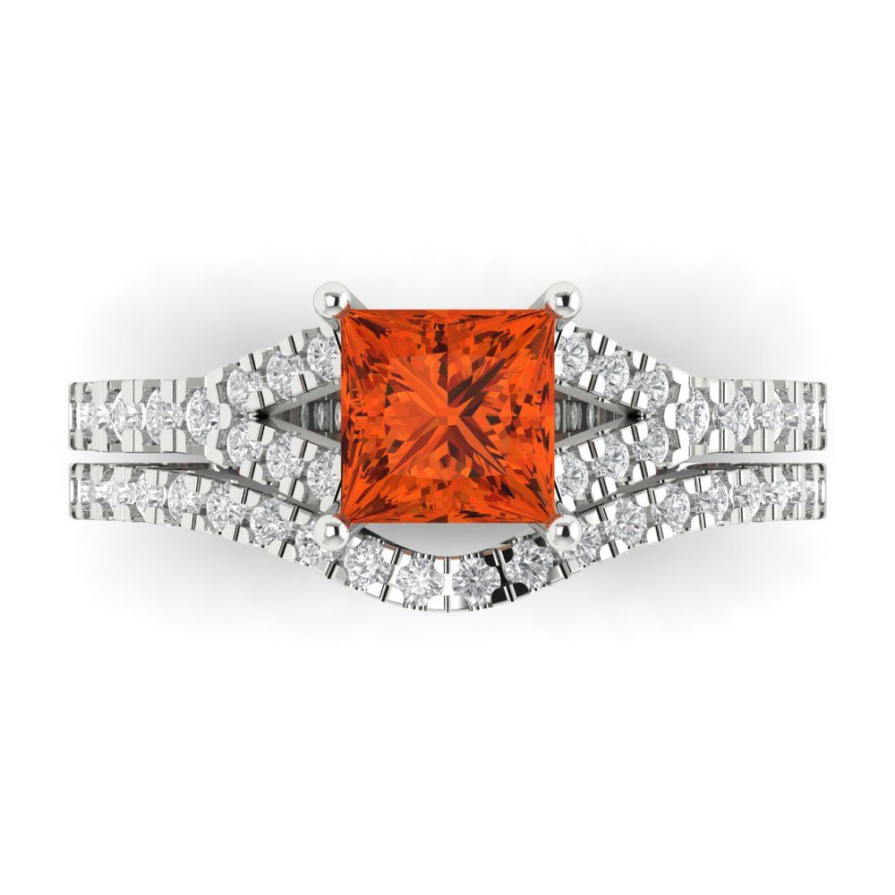 3.4 cttw Princess Cut Simulated Red Diamond Bridal Set - Solid White Gold Engagement Ring & Wedding Band