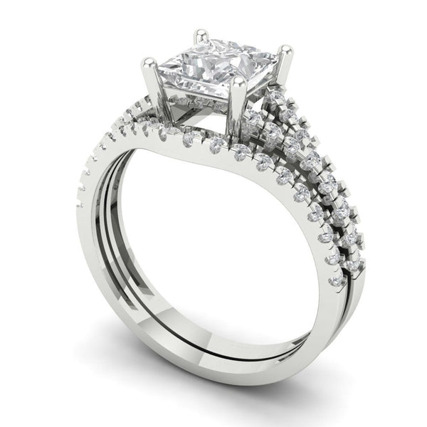 3.36 ct Brilliant Princess Cut Moissanite Stone White Gold Solitaire with Accents Bridal Set