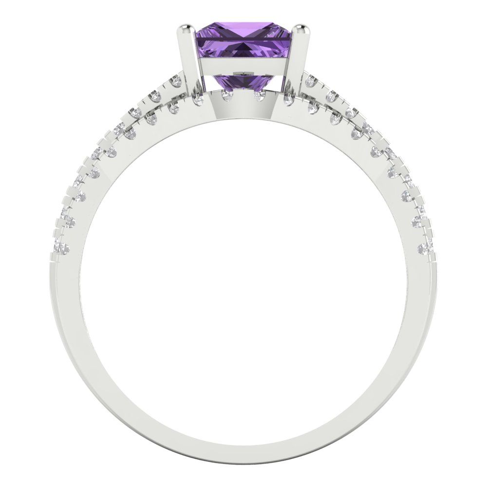 3.4 cttw Princess Cut Simulated Alexandrite Bridal Set - Solid White Gold Engagement Ring & Wedding Band