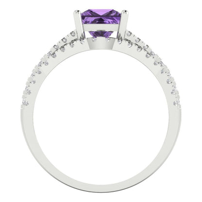3.4 cttw Princess Cut Simulated Alexandrite Bridal Set - Solid White Gold Engagement Ring & Wedding Band