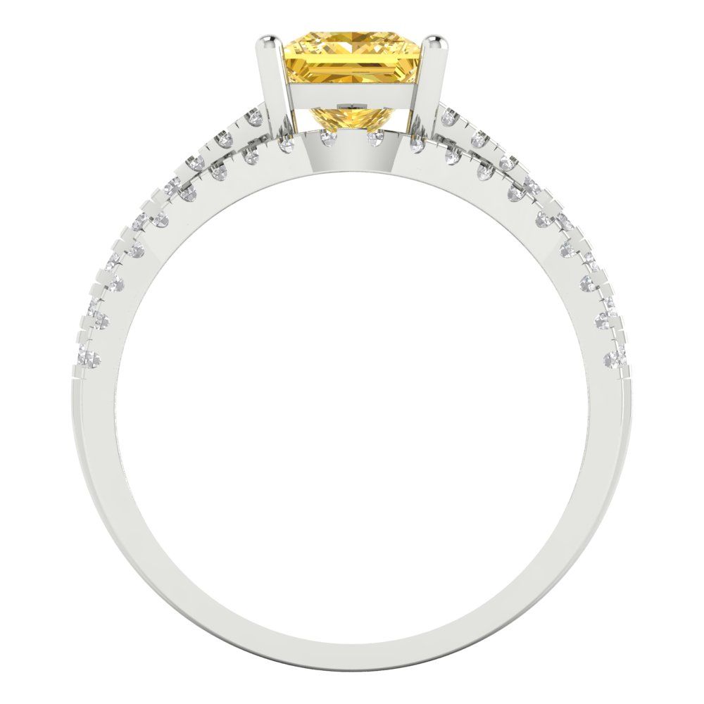3.4 cttw Princess Cut Natural Citrine Bridal Set - Solid White Gold Engagement Ring & Wedding Band