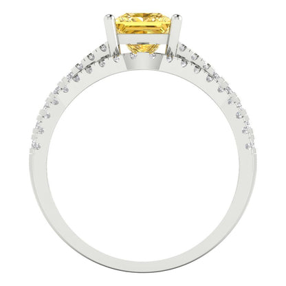 3.4 cttw Princess Cut Natural Citrine Bridal Set - Solid White Gold Engagement Ring & Wedding Band